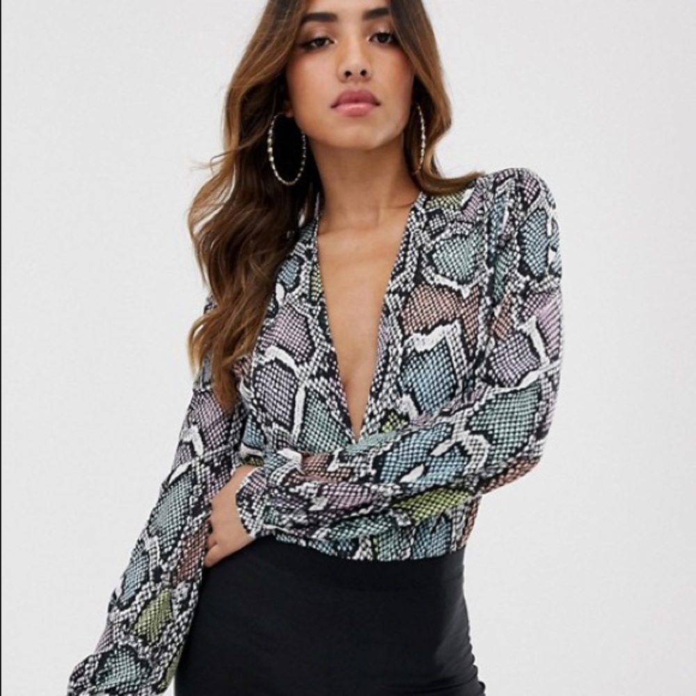 Flounce London Snake Plunge Thong Bodysuit NWT